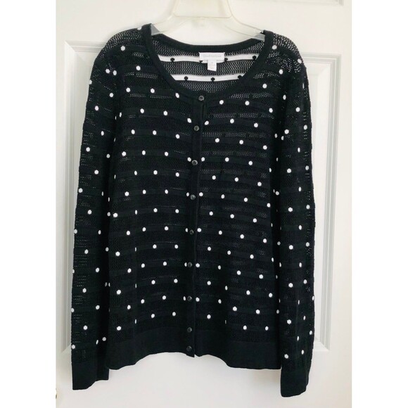 CHARTER CLUB Women's Sweater Cardigan size Medium Black Polka Dot Button Down - Picture 4 of 9